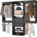 ROOMTEC Modular Closet System, 72" Wall Mounted Closet Organizer with Hanging Rods and Drawers, Wooden Tower for Walk-In Closets, Wardrobe Storage Kit, Black