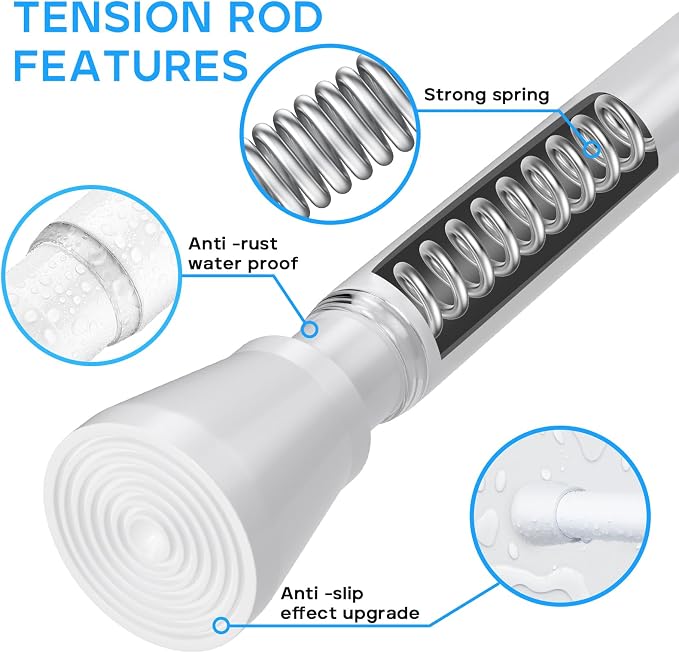 2 Pack White Tension Curtain Rod 30 to 64 Inch,Adjustable Curtain Rod,Shower Tension Curtain Rod No Drilling,7/8" Spring Curtain Rods for Windows Closet Doorway Door