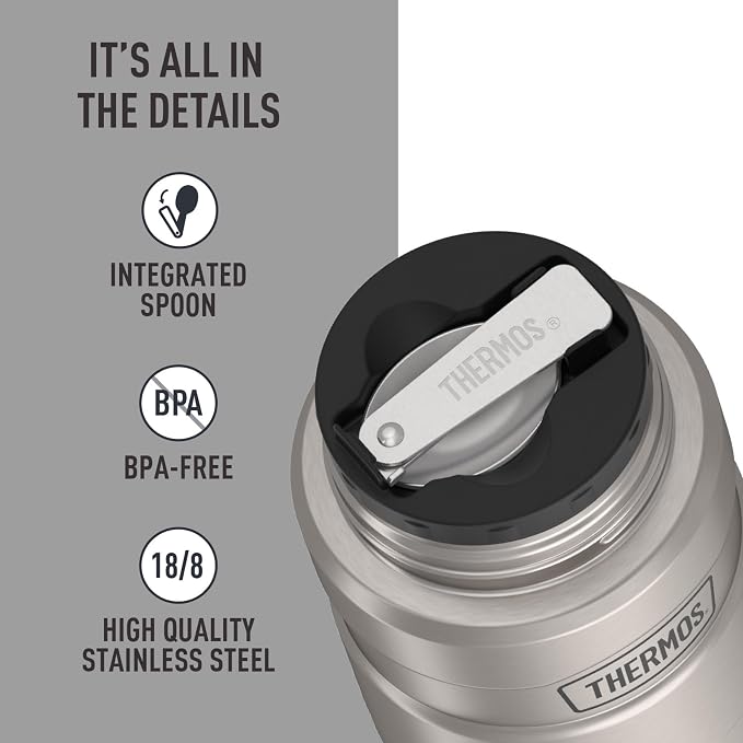 THERMOS Stainless King Vacuum-Insulated Food Jar with Spoon, 16 Ounce, Matte Steel