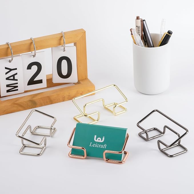 Business Card Holder for Desk, Cute Metal Card Organizers and Office Desk Accessories for Men and Women (Black)