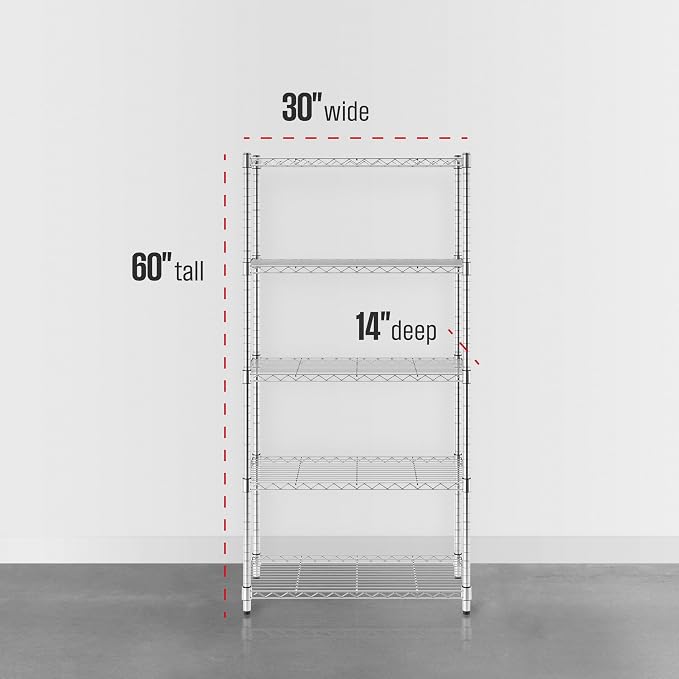 SafeRacks NSF 5-Tier Heavy Duty Steel Wire Shelves (14"x30"x60")