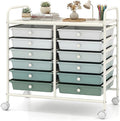 COSTWAY 12-Drawer Rolling Storage Cart, Utility Storage Organizer Cart | For Tools, Scrapbook, Paper, Craft, Multipurpose Art Supply on Wheels for Home Office School, Teacher, Green Gradient