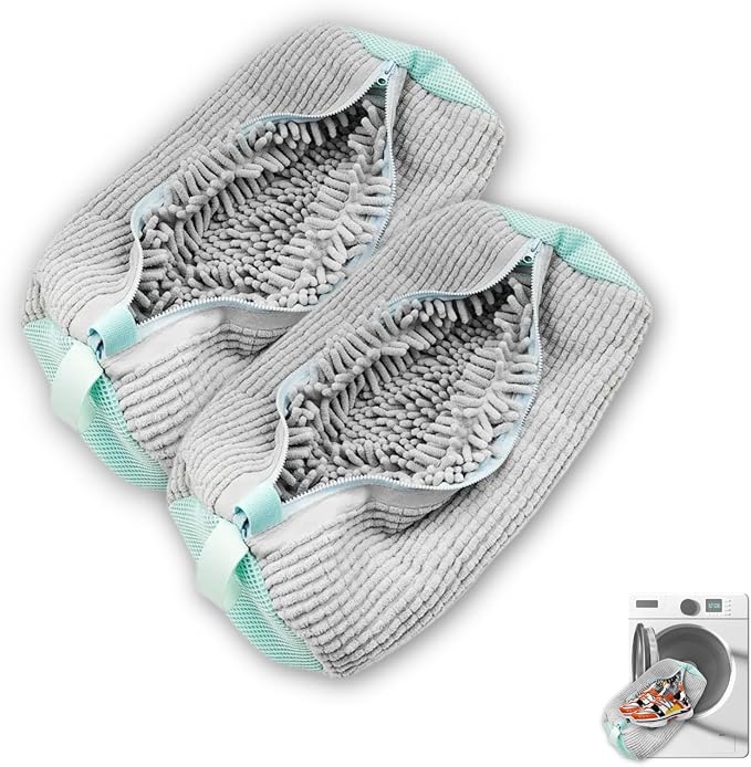 2Pcs Gray Laundry Shoe Washing Bag for Washing Machine, Reusable Anti-Deformation Design for Sneakers and Footwear