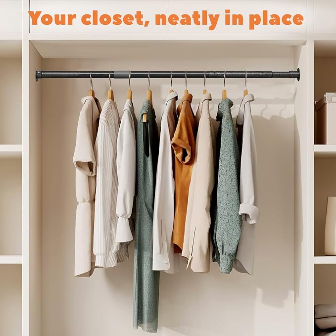 Heavy Duty Closet Rod 17-70 Inches, Adjustable, Black | Metal,1.1 Inches Diameter, Suitable for Wardrobes, Laundry