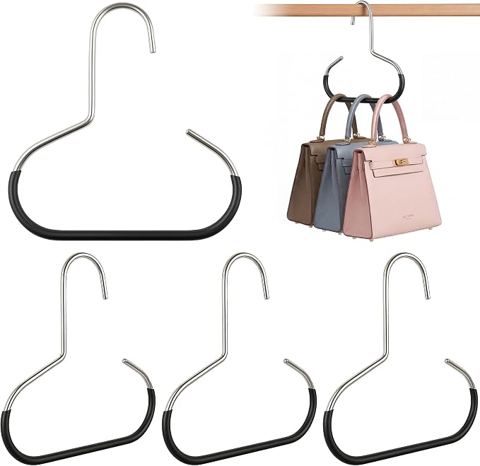 Purse Hanger, Small Metal Purse Handbag Hooks with Rubber Coated for Closet, Black, 4 Pcs