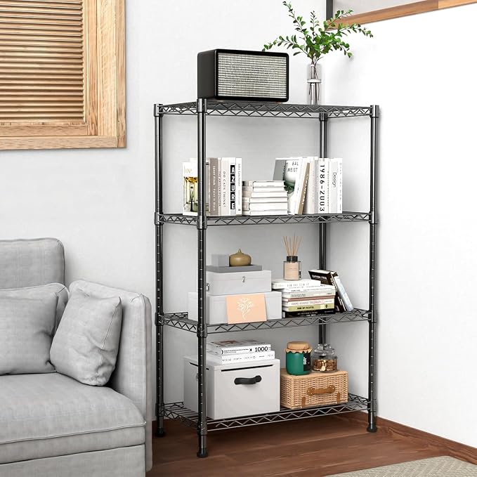 Xcity Storage Shelves, 4 Tier Heavy Duty Metal Shelving Unit, 1600 LBS Adjustable Steel Wire Shelf for Commercial, Pantry, Kitchen, Garage, 14" D x 36" W x 54" H, Black