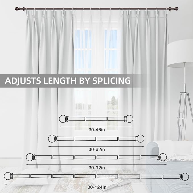 Thestoa Brown Curtain Rods for Windows 30-46 Inch, 5/8" Stainless Steel Small Curtain Rod for Bedroom, Living Room,Kitchen,Farmhouse