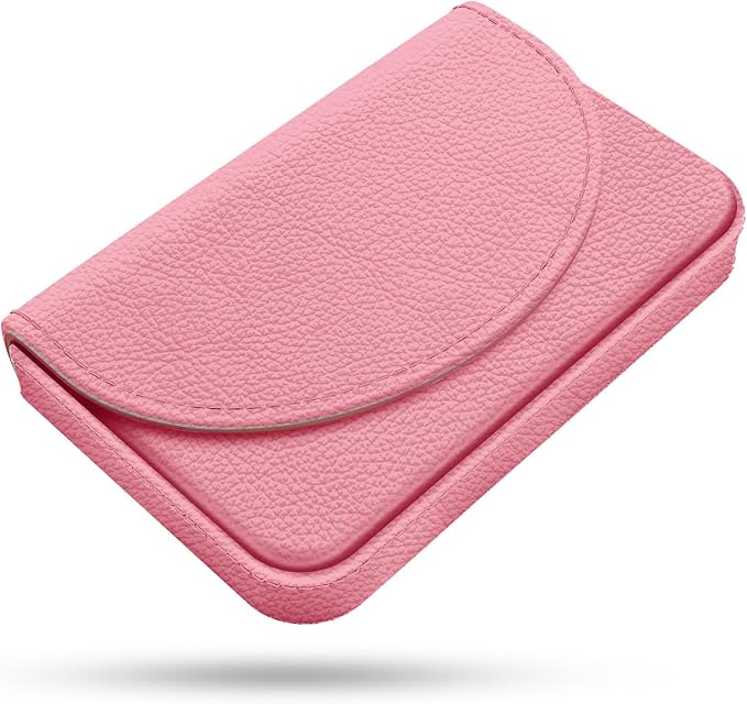 Business Card Holder，PU Leather Business Card Case Color Printing Pattern Card Holder Wallet，Pockets Magnetic Credit Card Holders for Men and Women，Pink
