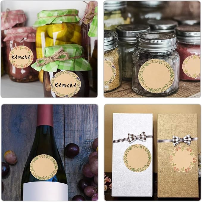 BESARME 600 Pcs 2" Canning Labels for Jar Gift Tag Stickers | Kraft Labels for Jar, Floral Stickers, Food Containers Lids Spice Bottle Sticker