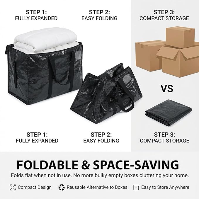 2 Pack Jumbo Packing Bags,58 Gallon Heavy Duty Extra Large Moving Bag, L 27*w 15*h 14inch Reusable Movings Bags Extra Large Moving Bag with Handles for College Movings Space-Saving, Shipping