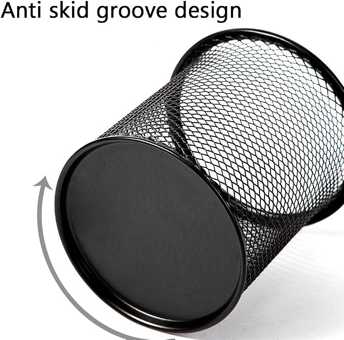Ameceres 4 Packs Wire Mesh Pencil Holder Metal Pen Cup Desk Pen Organizer Case Pencil Jar Black for Office Home (DeepPink)