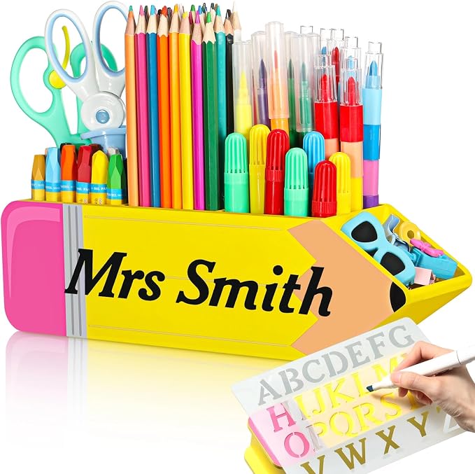 Containlol Back to School Teacher Gifts Name DIY Pencil Shape Holder Organizer Birthday Favor Supplies for Teacher Women Men Back to School Thank You Gifts Classroom Desk Office Decor