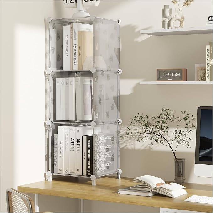 UNKU Cube Storage Organizer, 3 Cube Closet Organizer Storage Shelves, DIY Stackable Bookcase, Clothes Organizer Shelf for Closet, Bedroom, Living Room, Cabinet, Home, Office, Translucent