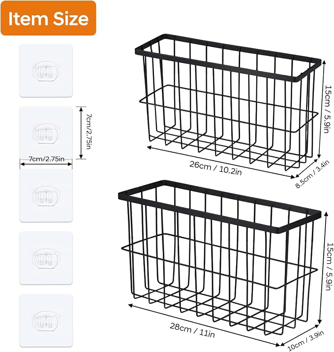 FAMNONE 2-Pack Adhesive Cabinet Door Organizer, 5.9" Inside Cabinet Storage | Lid Organizer for Cabinet, No Drill Wall Mounted Storage Box for Pantry Door, Kitchen & Bathroom Space Saving Organizer