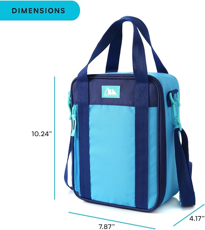 Arctic Zone Urban Lunch Box Combo for Kids with Gel Ice Pack and Sandwich Container, Insulated Bag for Travel Lunch with Adjustable Strap, True Blue