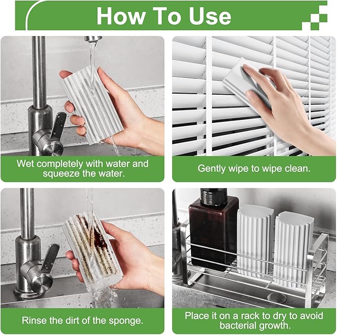 Jeymei 2-Pack Damp Clean Duster Sponge, Sponge Cleaning Brush, Duster for Cleaning Blinds, Glass, Baseboards, Vents, Railings, Mirrors, Window Track Grooves and Faucets