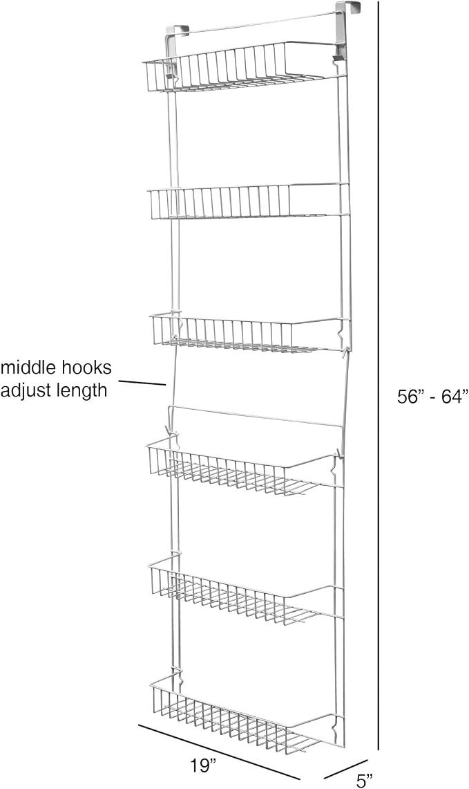 Lavish Home Over the Door Organizer - 6-Tier Adjustable Pantry Shelves and Rack for Kitchen Organization - Organization and Storage (White) (Pack of 2)