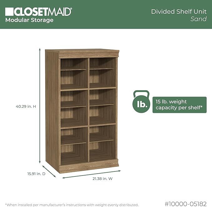 ClosetMaid Modular Storage Stackable 12-Shelf Unit with Dividers, Sand