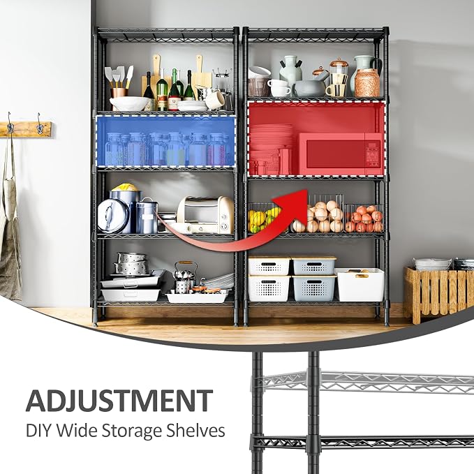 1250 LBS Storage Shelving Unit, Black Wire Rack Shelf for Garage & Kitchen | 5 Tier Metal Shelving Storage Rack, 13.7" D x 23.6" W x 63" H Adjustable Shelving Unit for Pantry, Laundry, Home Organization