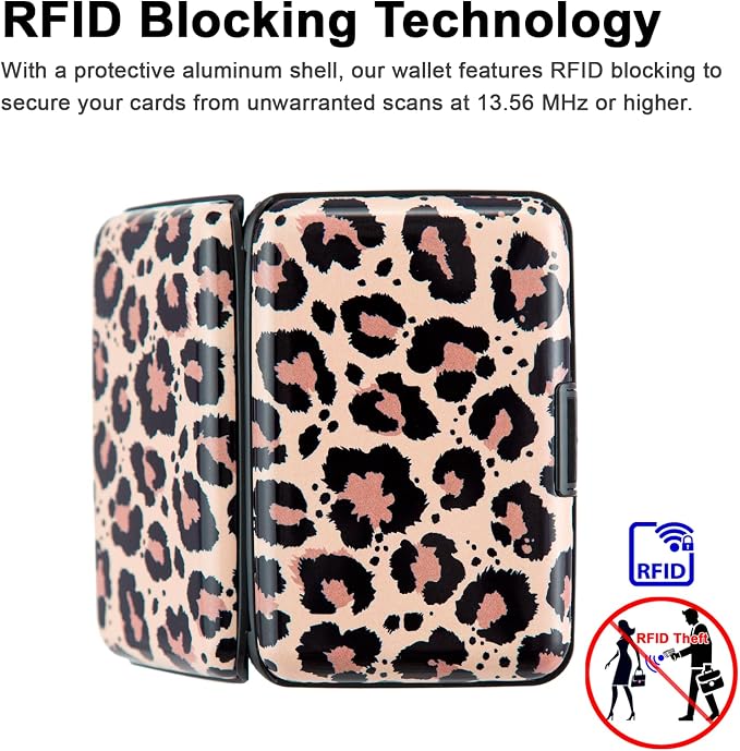 Credit Card Holder, Metal Card Wallet RFID Blocking Mini Slim Aluminum Business Hard Card Case for Women Men (Leopard Skin Print)
