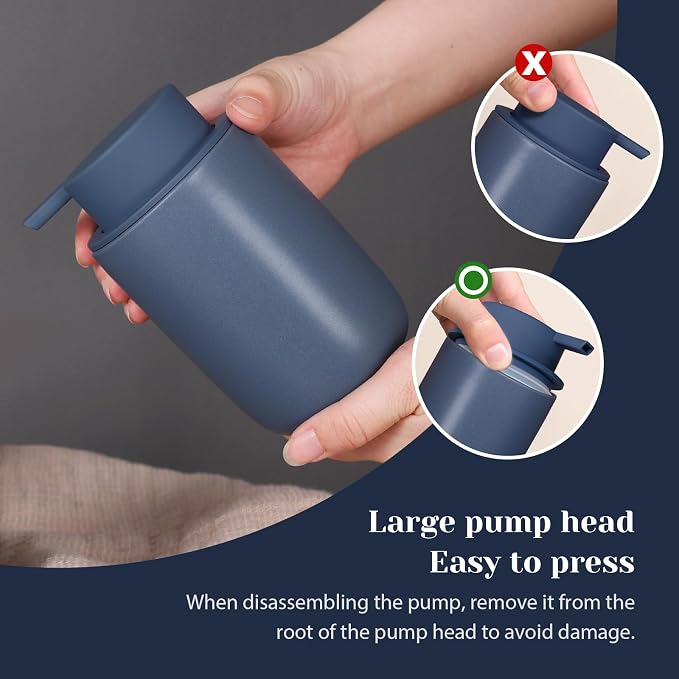 INGOFIN Ceramic Foaming Soap Dispenser Set, 2 Pack (12 oz) Bathroom Foam Hand Soap Dispenser with Pump, Hand and Dish Dispenser Set with 8 Pcs Clear Stickers,for Kitchen- Matte Blue