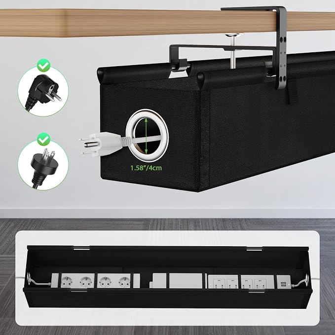 KEEGH Under Desk Cable Management Tray 36", Fabric Clamp/Screw Mount Cord Organizer, No Drill Under Desk Cable Tray for Home, Offices, Studios, Gaming Room (Black)
