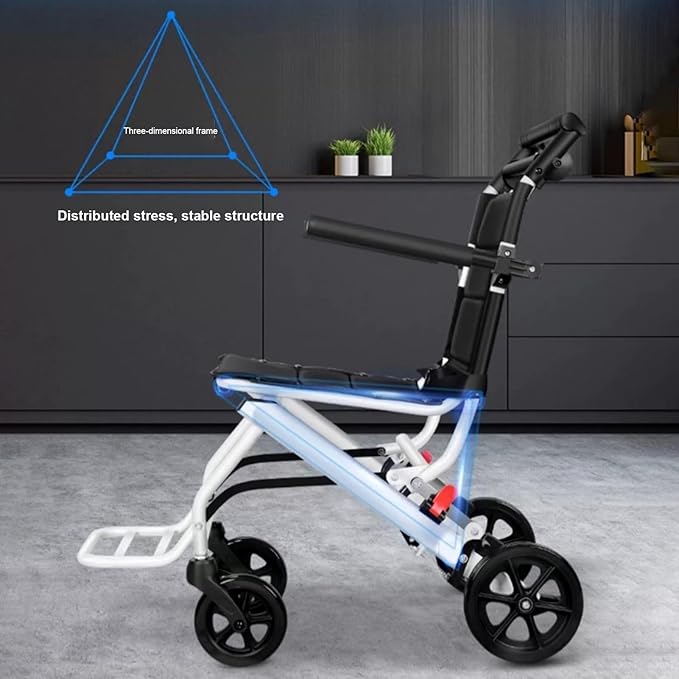 cdar Lightweight Transport Wheelchair, Aluminum Alloy Foldable Wheelchairs for Adults, Portable Transportation Travel Wheelchairs, Outdoor Collapsible Wheelchair, Bearing 200lbs White