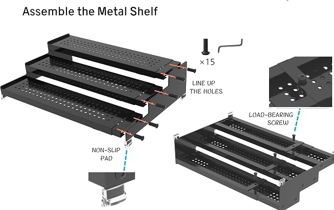 Jojocross Metal Spice Rack Organizer for Cabinet, 3 Tier Expandable Spice Storage Shelf, Great for Kitchen Cabinets, Cupboard,Pantry and Countertop More,Metal Plate with Hole(3PACKS/Gun-Grey)