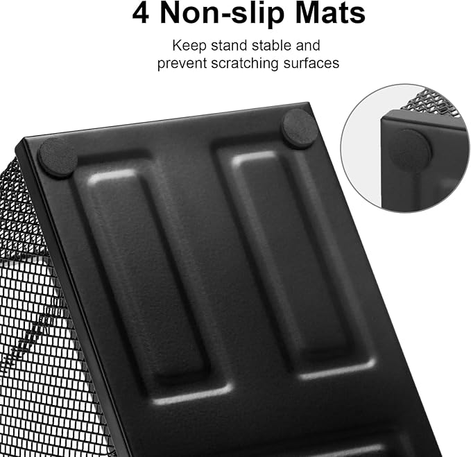 Comix Mesh Pen Pencil Holder Desk Organizer, 3 Compartment Wire Desktop Pen Pencil Cup Caddy Office Supplies Sticky Notes Holder for Home Office School, Black
