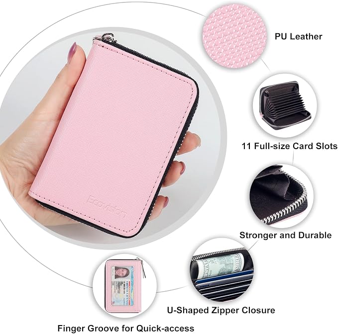 Credit Card Wallet, RFID Card Case Wallet, Zipper Card Cases Holder for Men Women, RFID Blocking, KeyChain Wallet, Compact Size Card Organizer Case for Women