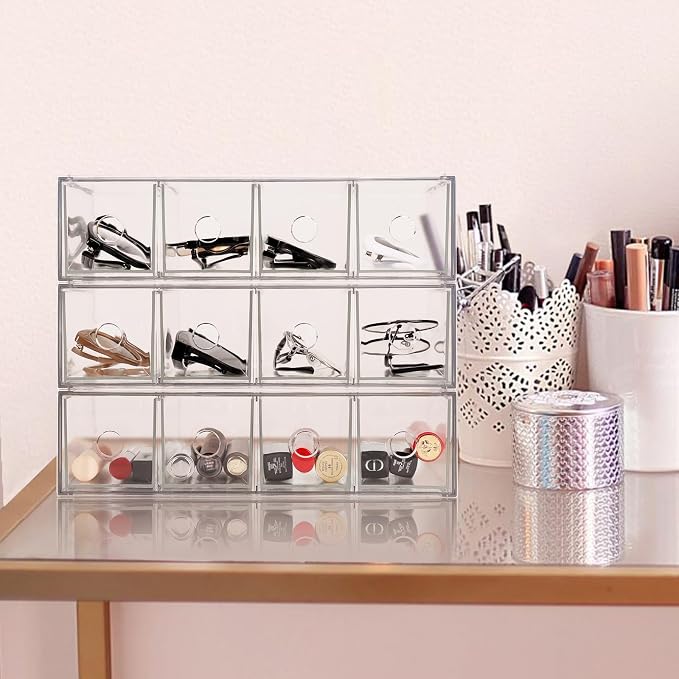 Stackable Organizer Acrylic Storage Drawers, Suitable for Desktop Storage, Office Supplies, Cosmetics, Stationery, Jewelry, Accessories (3)
