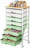 LEHOM Rolling Storage Cart with 8 Drawers, Utility Cart on Wheels with Metal Frame and Wooden Tabletop for Living Room Bedroom Dorm, Office Storage & Art Supply Craft Organizer for Classroom, Green