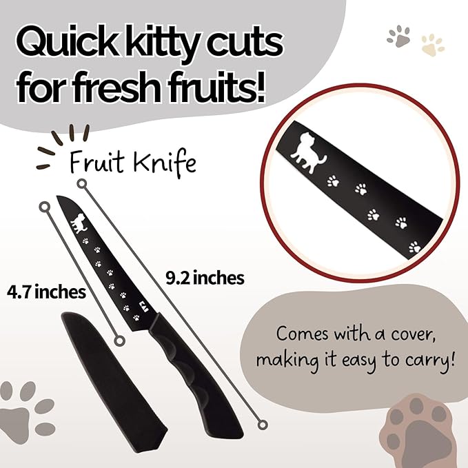 Cute Kawaii Cat-Themed Santoku Knife & Fruit Knife & Kitchen Scissors & Soft Cutting Board & Microfiber Towel Set AB5801,DH2722,DH2721,AP5180