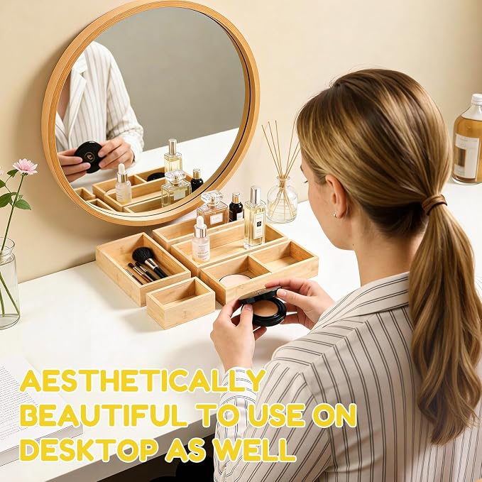 lilLittle Bamboo Drawer Organizer, 8 Pcs Multi Purpose Drawer Organizer Set | Wood Wax Oil Finish, Natural Bamboo, Sturdy, Space Saving, Versatile Storage, Easy to Clean