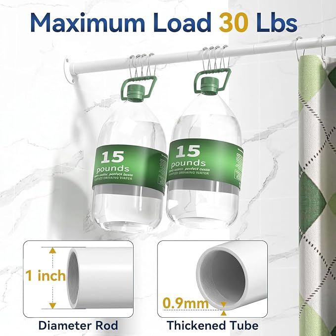 L Shaped Shower Curtain Rods, Adjustable (23''-69'' X 23''-69'') Corner Shower Rod with 12 Shower Curtain Rings, All 304 Stainless Steel, for Bathroom, Bathtub, Clothing Store, Need to Drill, White
