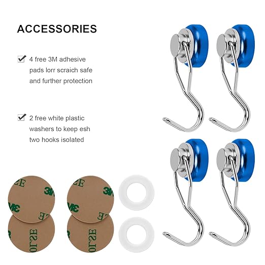 Ant Mag Swivel Magnetic Hooks 50lbs Heavy Duty Grill Magnet Hooks 4 Pack with Scratch Proof Stickers Great for Home Refrigerator Kitchen Store Grill BBQ Office Warehouse (Blue)
