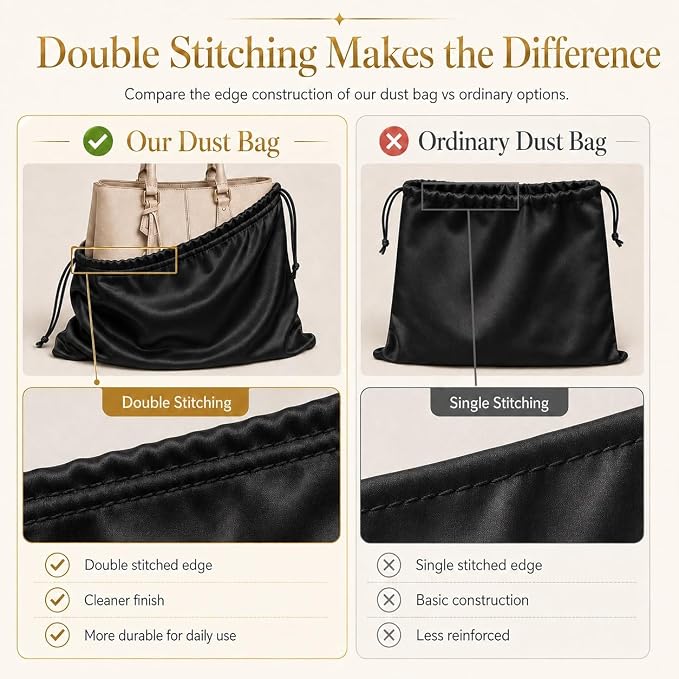 3 Pack Satin Purse Dust Bags for Handbags, Drawstring Handbag Dust Cover Bags for Purses, Shoes and Boots, Closet and Travel Storage Bags