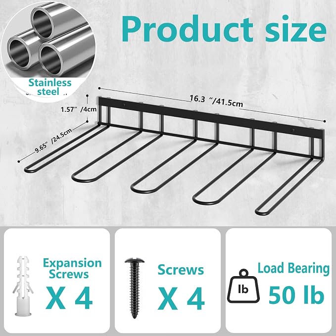 Boot Rack - 4-Pair Wader Hangers Wall Mount Sturdy Metal Cowboy Boot Hangers - Wall Boots Holder Storage Organizer for Closet, Entryway, Indoor, Garage