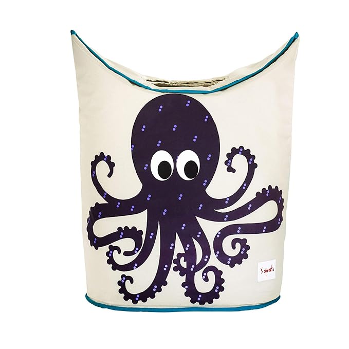 3 Sprouts Baby Laundry Basket for Nursery - Hamper with Handles/Lid, Large Storage Basket, Toy Bin, Room Decor - Kids Hamper, Baby Clothes Storage Organizer, Octopus