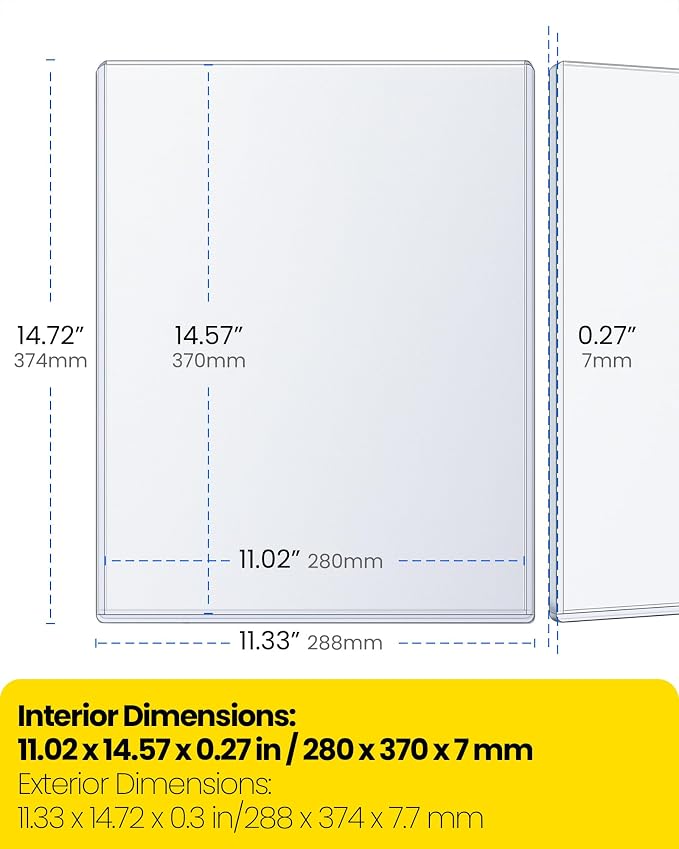 Life Magazine Toploaders 11x14.5 in, 7mm Capacity, 15 Mil 5 Pack | Archival Safe Rigid PVC Hard Magazine Protectors Sheet for Vintage Periodicals, Art Prints, Photo Storage Display, Blue Tint