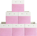 FinishingBo 13 x 13 Inch Fine Linen Storage Bins with Handles，Fabric Cube Boxs，Basket Organizers for Shelves for Home, Closet Drawers (White/Pink-6 Pack)