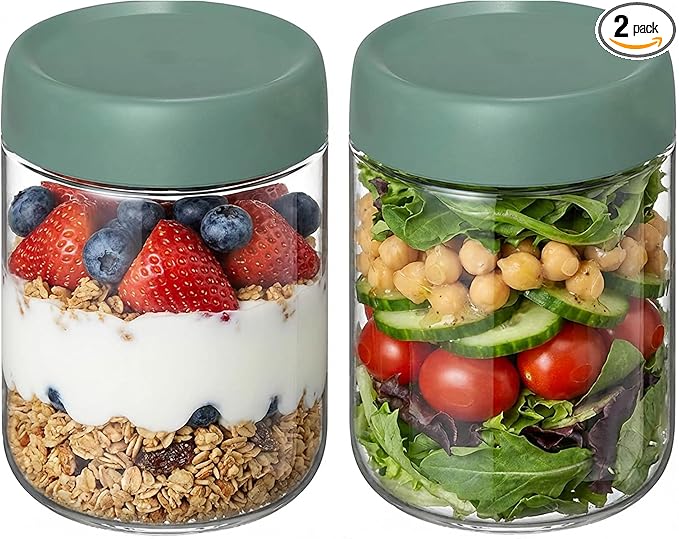 Mason Jars 16 OZ with Lids,Overnight Oats Containers with Lids,Glass Jars with Lids for Salad Dressing,Fruit,Sauce,Wide Mouth Mason Jars for Food Snacks Sugar Spice,Canning Jars-Leak Proof
