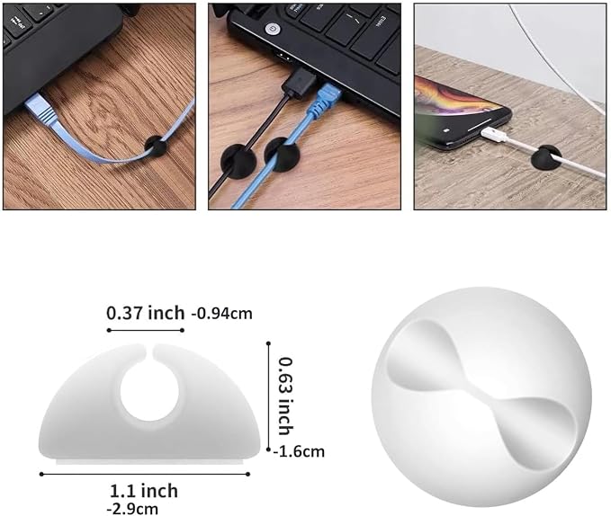 Cord Holder Cable Clips, 12PCS Self-Adhesive Wire Management Keeper Cord Organizer Charger Holder for Desktop USB Charging Cable Nightstand Power Cord Mouse Cable Wire PC Office Home (White)