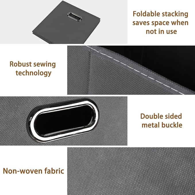 STOREONE Fabric Storage Bins Cubes Baskets Containers-(11X11X11) with Dual Handles for Shelf Closet, Nursery Home ， Bedroom Organizers, Foldable Set of 1 (grey)