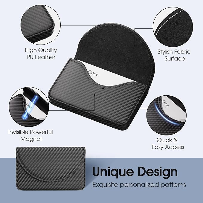 MaxGear Business Card Holder, PU Leather Business Card Case, Black Carbon | Pocket Name Card Holder Wallet for Purse, Portable Business Card Carrier with Magnetic Closure, Slim Stylish Men Women Gift