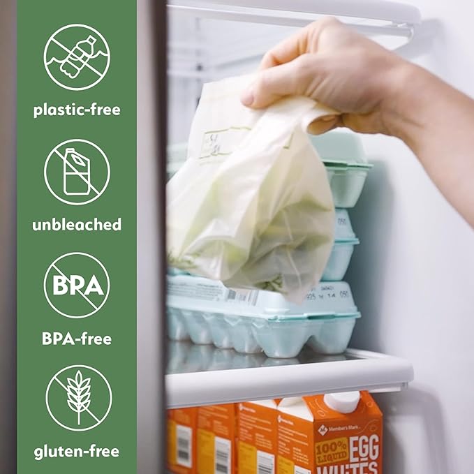 100% Compostable Food Storage Bags [Quart 100 Pack] Eco-Friendly Freezer Bags, Resealable Bags, Heavy-Duty, Reusable, Off-White by Earth's Natural Alternative | Compostable
