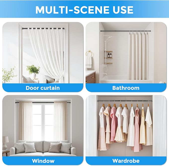 2 Pack Spring Loaded Tension Rod 48-59" Adjustable Curtain Rods No Drill Extendable Spring Rod Tension Curtain Rods For Window Kitchen Shelves Rv Refrigerator And Small Spaces,Black
