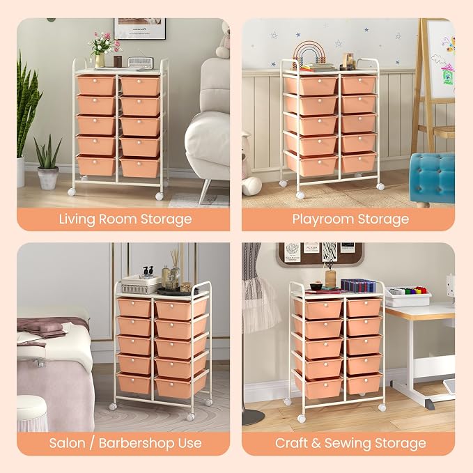 BECOMFORT 10-Drawer Rolling Cart with Drawers, Storage Cart on Wheels, Teacher Classroom Organizers with Metal Frame, Mobile Craft Cart, Trolley Utility Cart for School Office Play Room