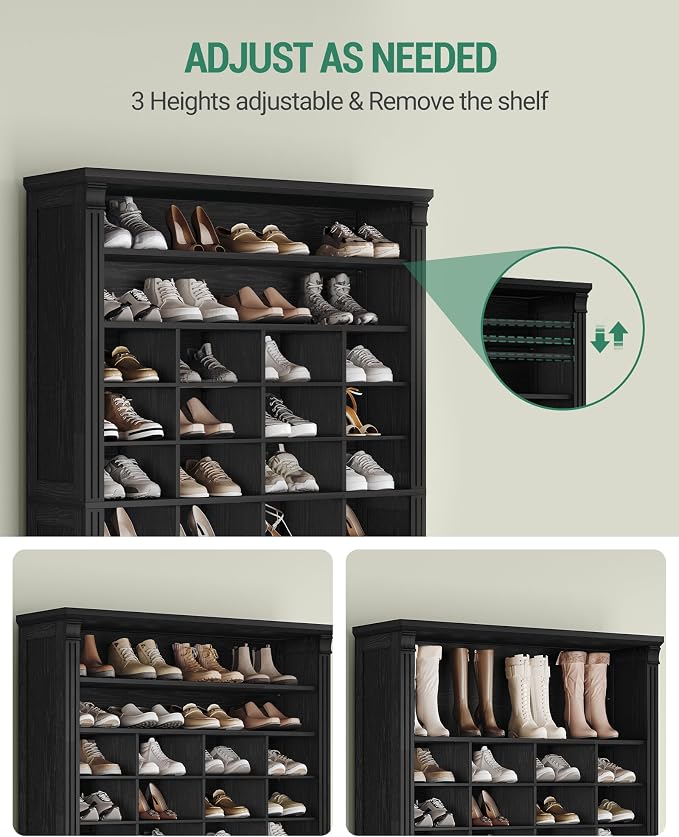 Hzuaneri 13 Tiers Shoe Storage Cabinet, Tall Shoe Cabinet with Cubby, Wooden Shoes Organizer for Closet, 52 Pairs, Shoes Cubby Organizer for Entryway, Hallway, Bedroom, Black SR41004X