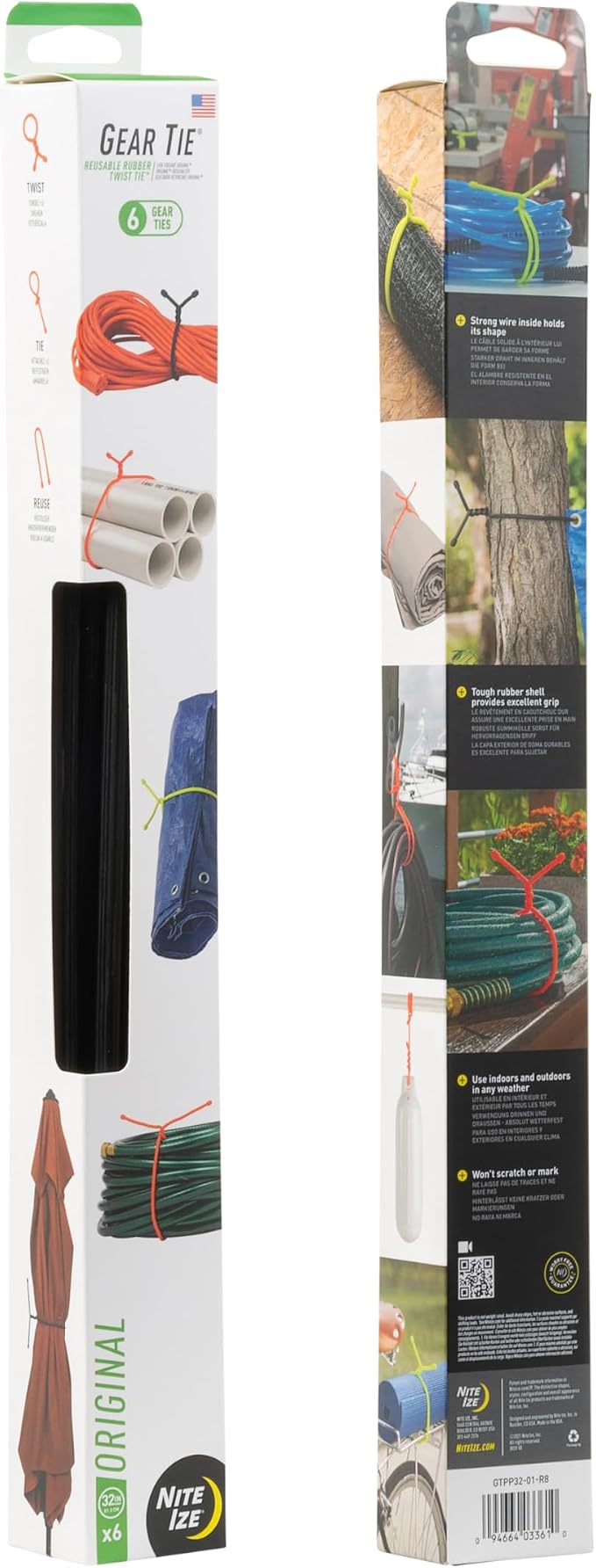 Nite Ize Gear Tie Original ProPacks - Reusable Rubber Twist Ties for Indoor & Outdoor Use - Bendable Wire Interior - Durable Rubber Exterior - Secure Grip - Black, 32" (6 Pack)